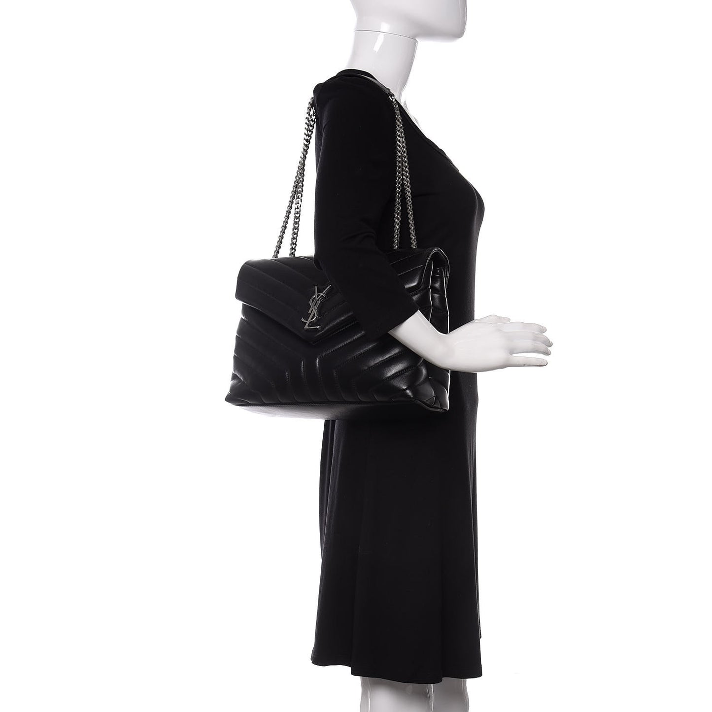 Calfskin Y Quilted Monogram Medium Loulou Chain Satchel Black