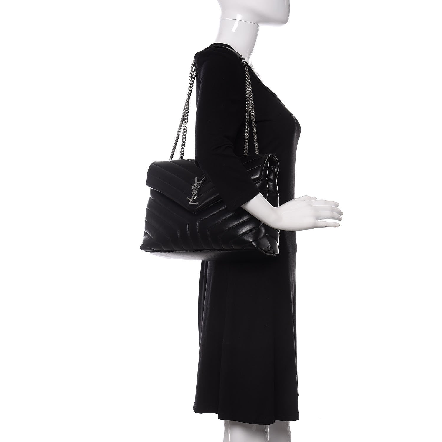 Saint Laurent Calfskin Y Quilted Monogram Medium Loulou Chain Satchel Black 2 of 11