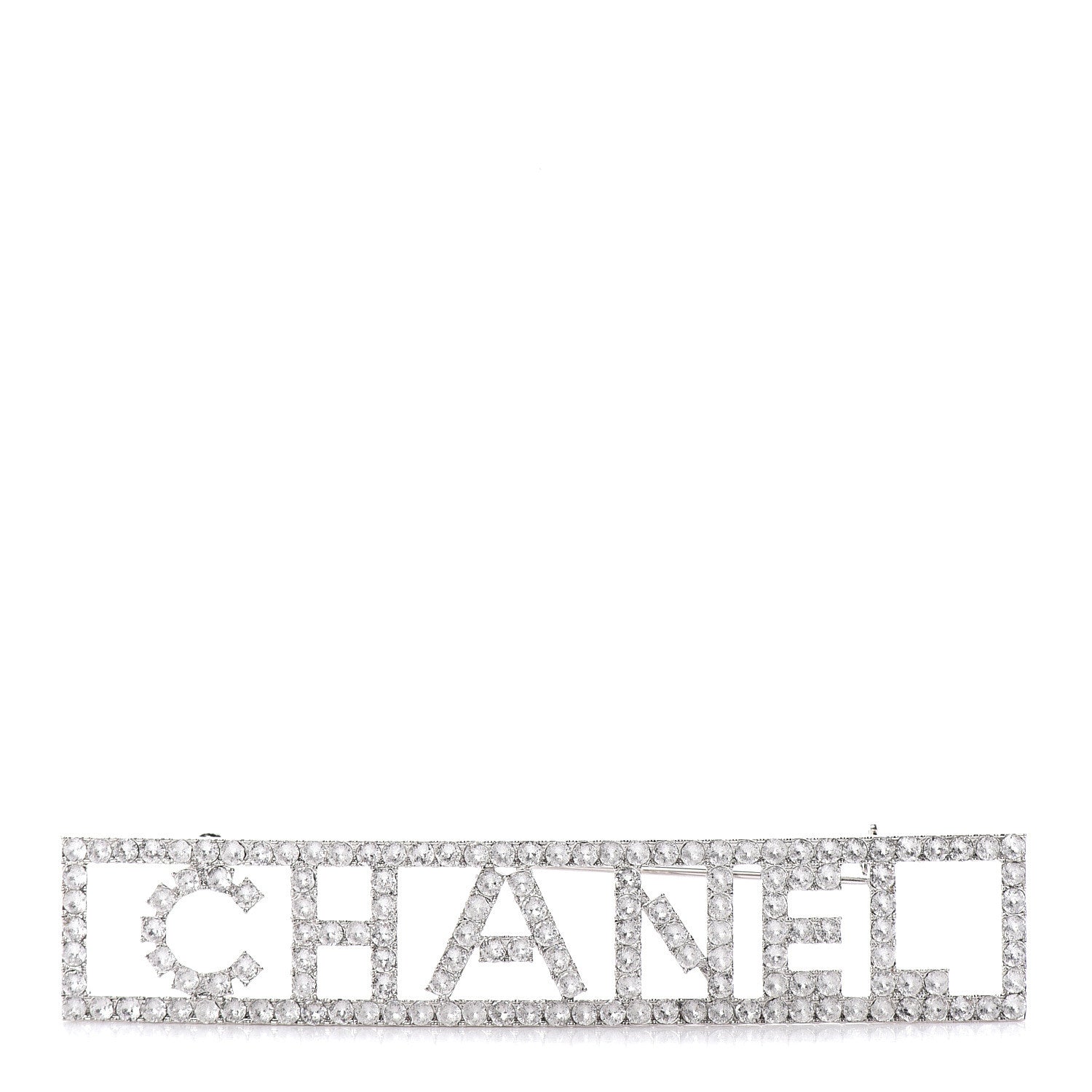 Chanel Crystal Logo Brooch Silver 1 of 5