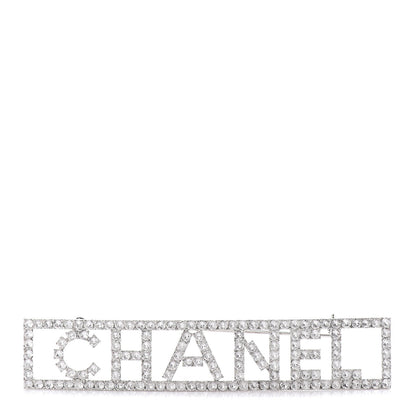 Chanel Crystal Logo Brooch Silver 1 of 5