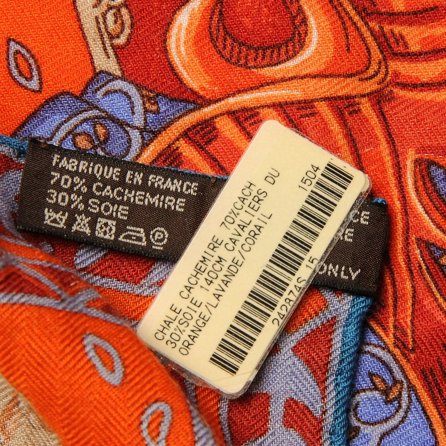 Cashmere Silk Cavaliers du Caucase Shawl 140 Orange Lavande Corail