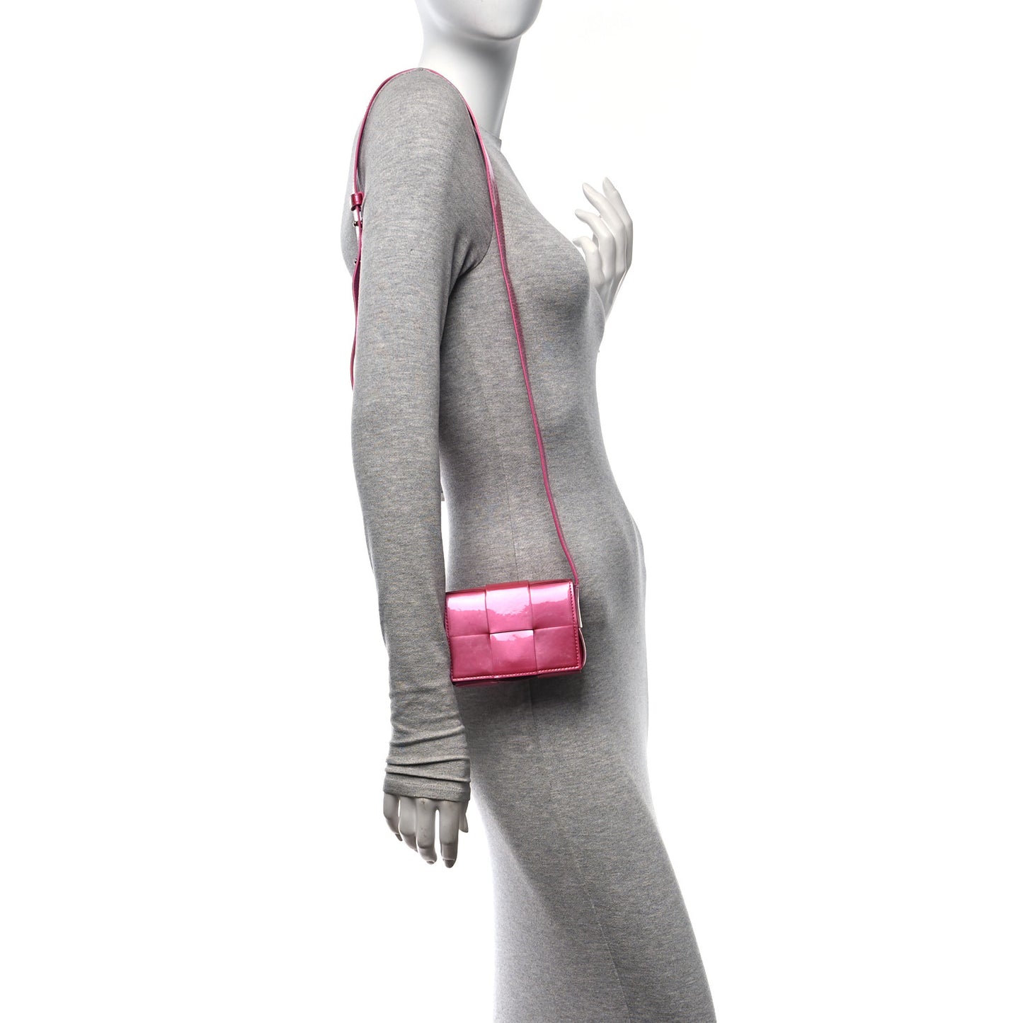 Metallic Patent Calfskin Maxi Intrecciato Extra Mini Cassette Crossbody Bag Pink