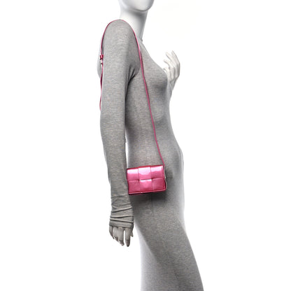 Bottega Veneta Metallic Patent Calfskin Maxi Intrecciato Extra Mini Cassette Crossbody Bag Pink 2 of 10