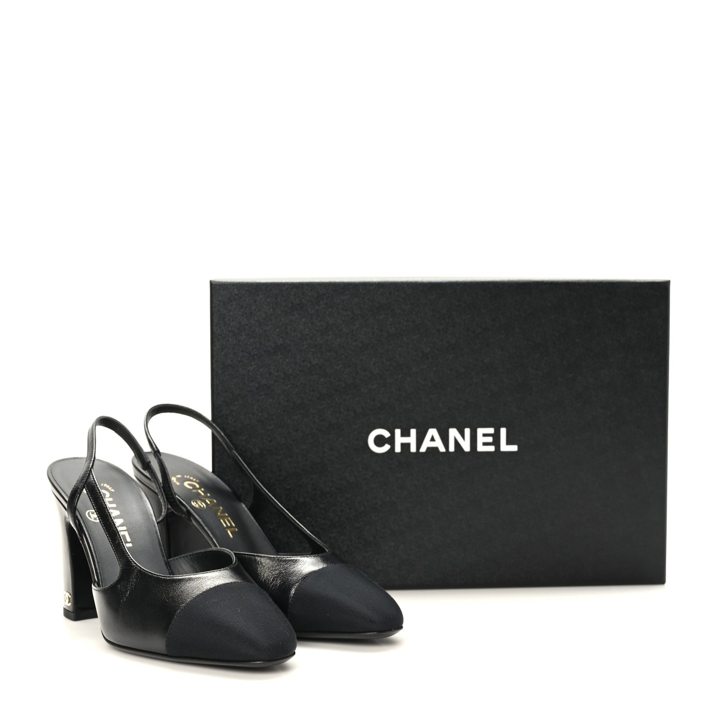 Goatskin Grosgrain Cap Toe CC Slingback Sandals 37 Black