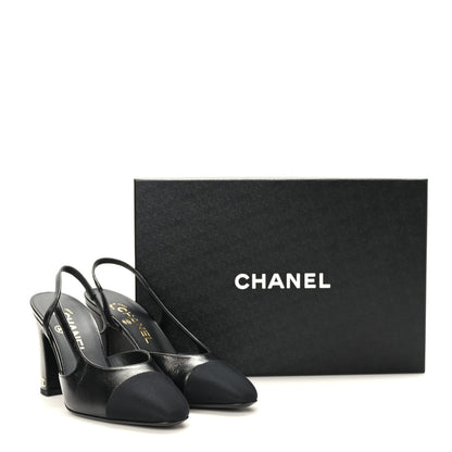 Chanel Goatskin Grosgrain Cap Toe CC Slingback Sandals 37 Black 9 of 9