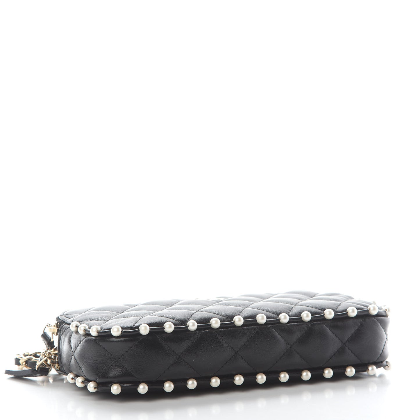 Calfskin Quilted Pearl Small Clutch With Chain Black