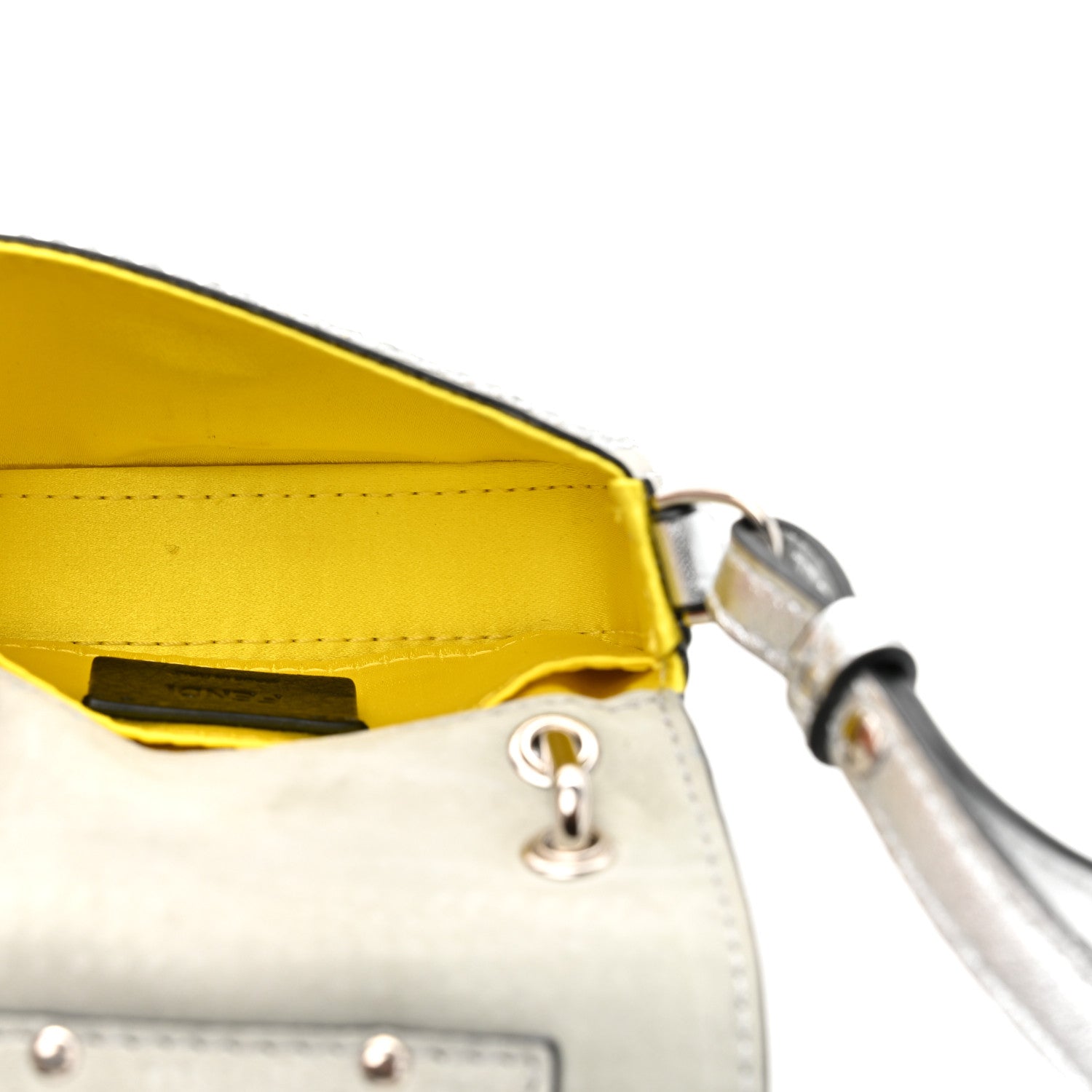 Fendi Nubuck Crystal Catalan Mirror Nano Maxi Buckle Baguette Charm Pietra Argento 5 of 11