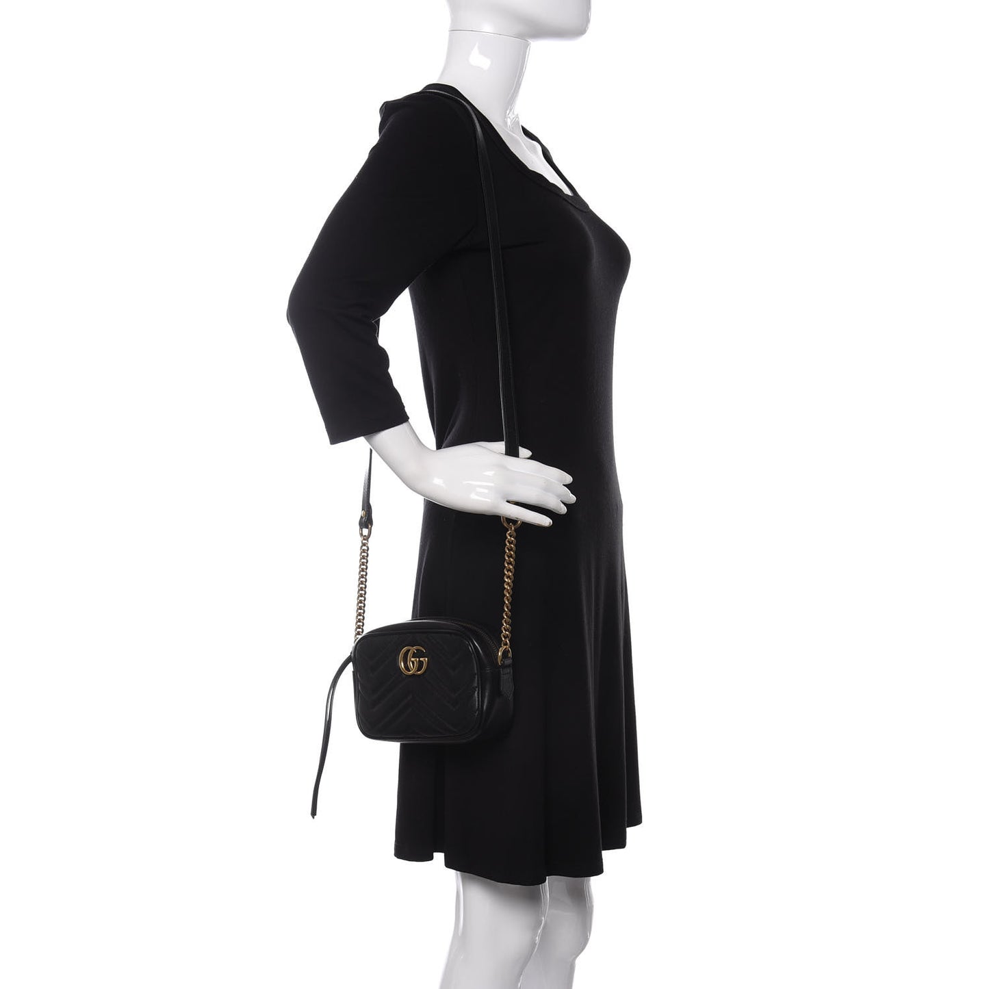 Calfskin Matelasse Mini GG Marmont Chain Shoulder Bag Black