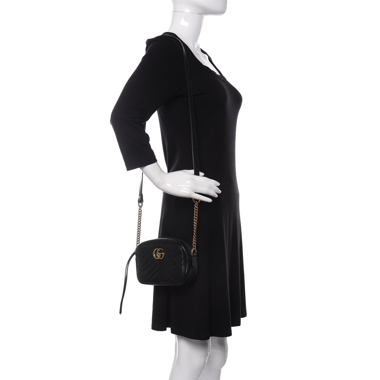 Gucci Calfskin Matelasse Mini GG Marmont Chain Shoulder Bag Black 2 of 10
