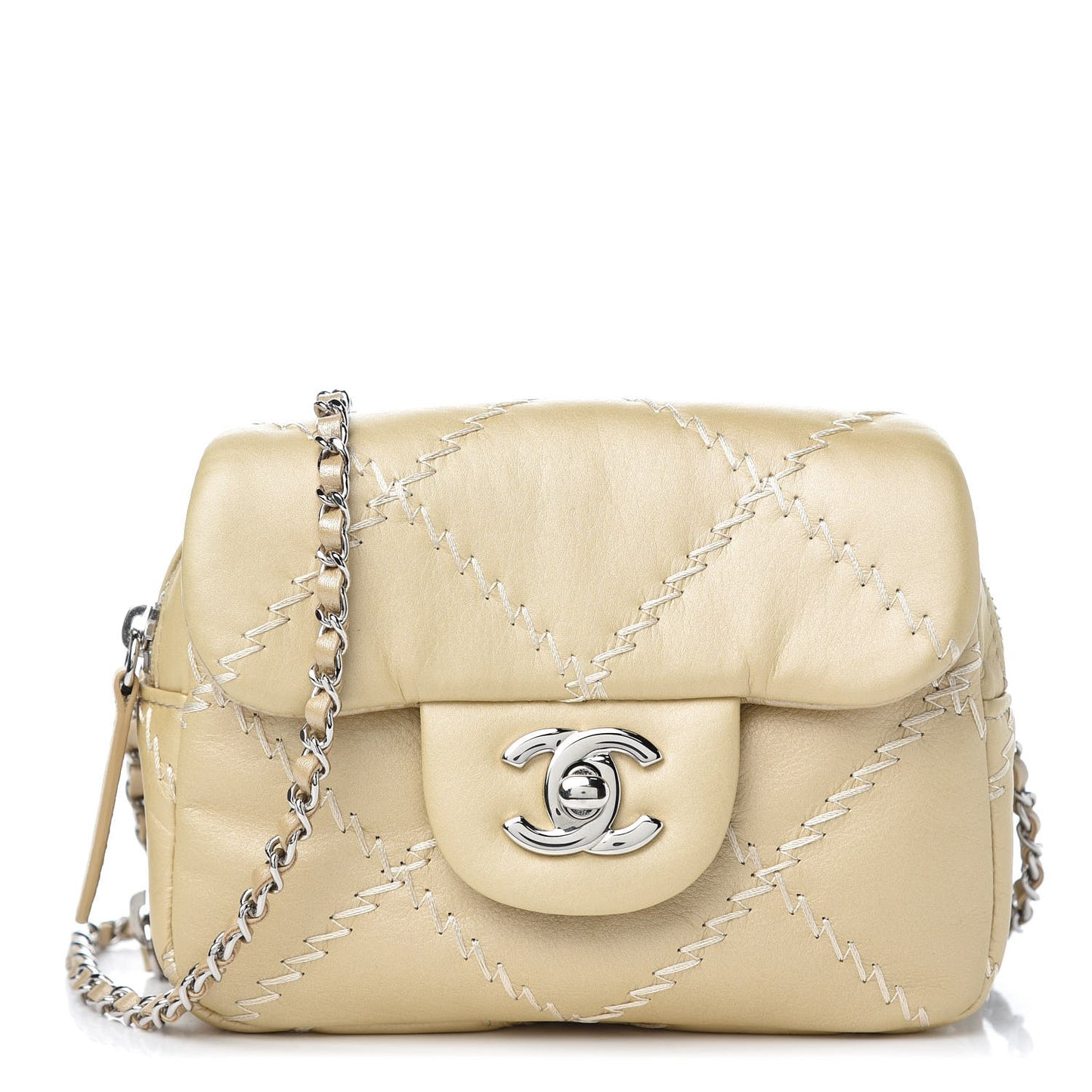 Metallic Lambskin Stitched New Mini Flap Gold