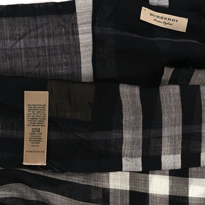 Burberry Wool Silk Giant Check Gauze Scarf Black 3 of 3