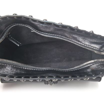 Valentino Garavani Craquele Calfskin Small Guitar Strap Rockstud Rolling Flap Pocket Shoulder Bag Black 4 of 6