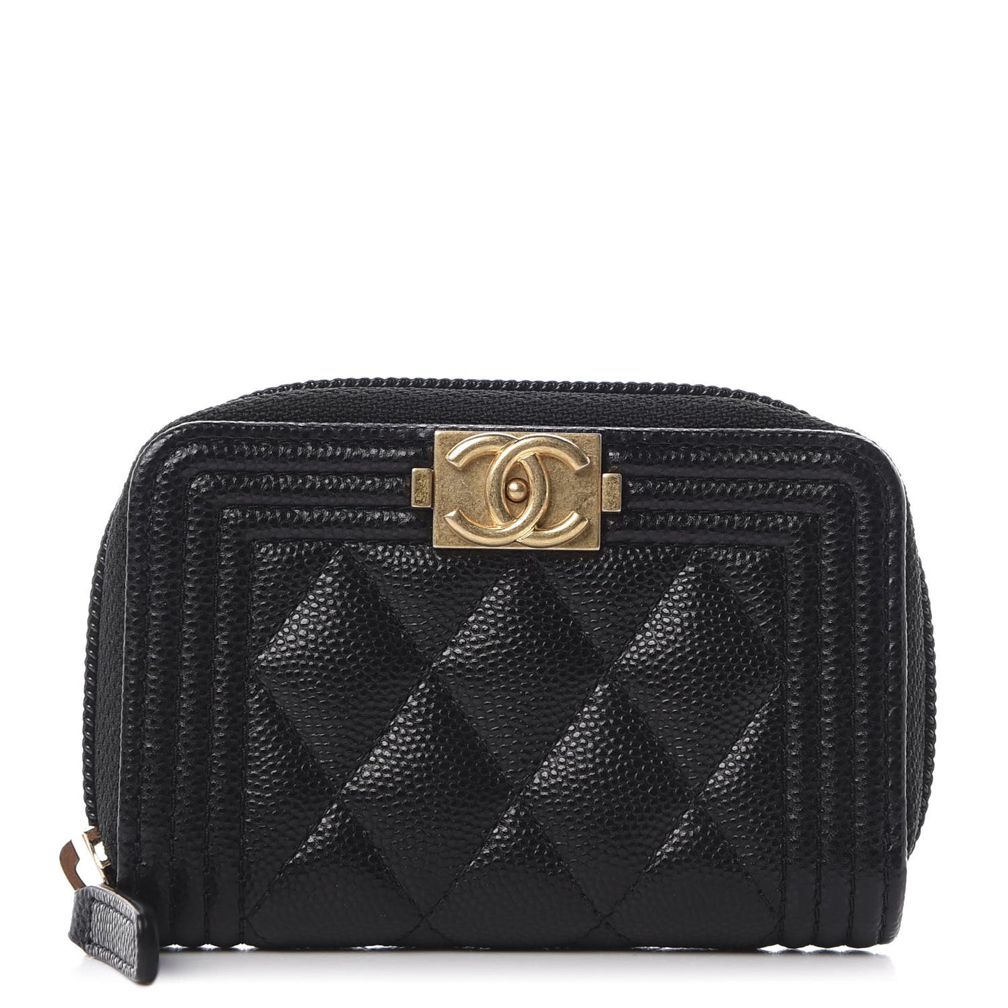 Caviar Quilted Boy Zip Around Coin Purse Wallet Black