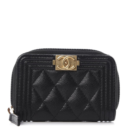 Chanel Caviar Quilted Boy Zip Around Coin Purse Wallet Black 1 of 10