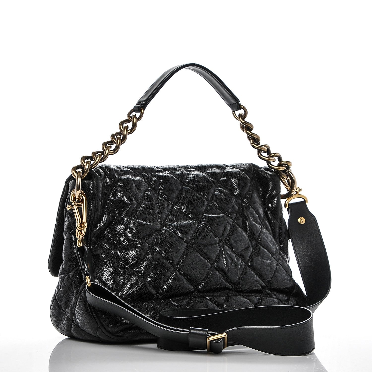Chanel Crumpled Grained Calfskin Medium Coco Pleats Messenger Flap Black 3 of 9