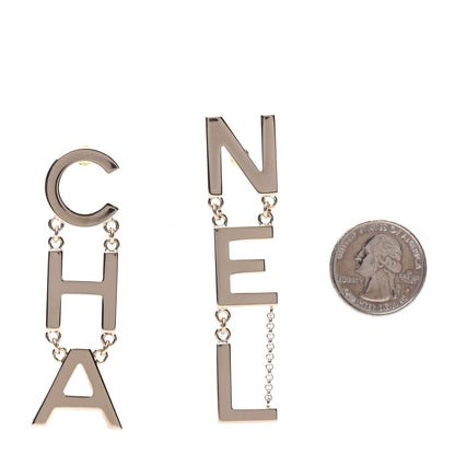 Chanel Metal Cha-Nel Logo Drop Earrings Gold 2 of 4