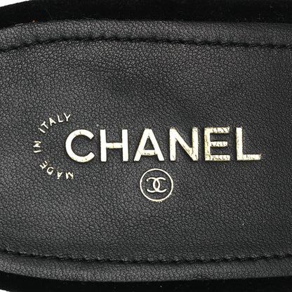 Chanel Velvet Pearl Camellia Slide Sandals 41 Black 9 of 12