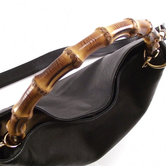 Leather Bamboo Hobo Black