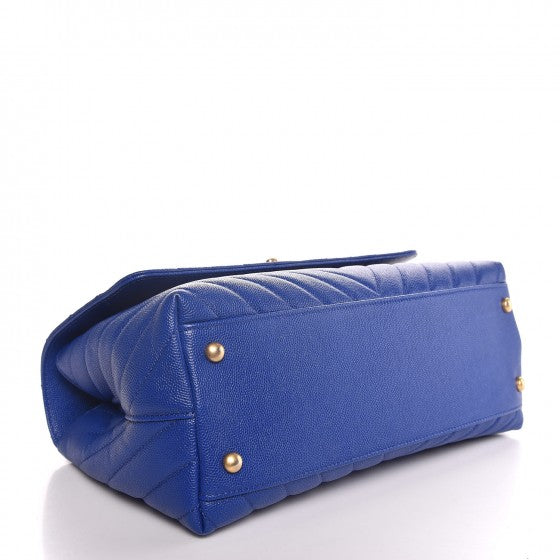 Caviar Chevron Quilted Small Coco Handle Flap Blue