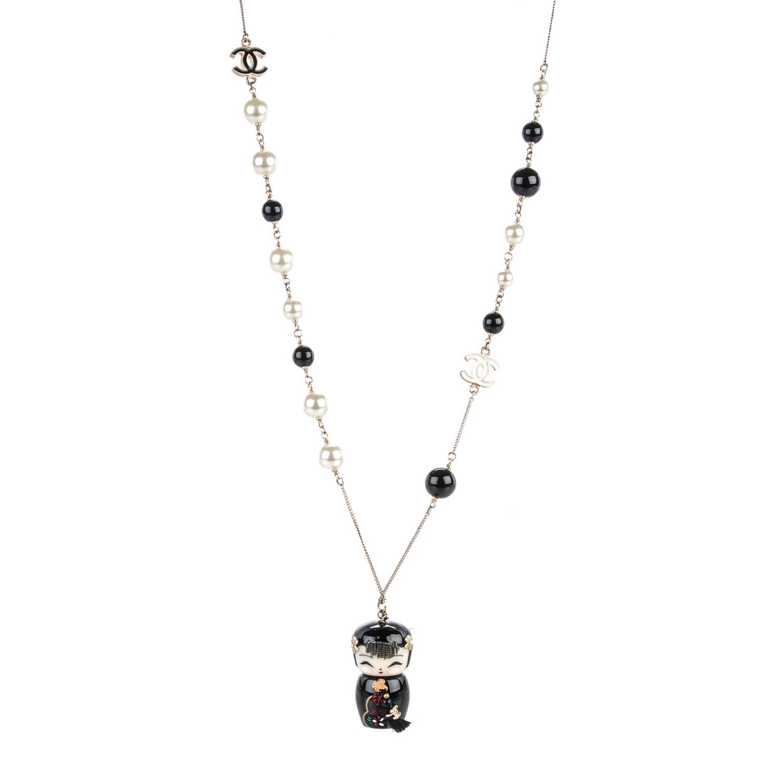 Chanel Pearl Paris Shanghai China Doll Necklace Black 1 of 8