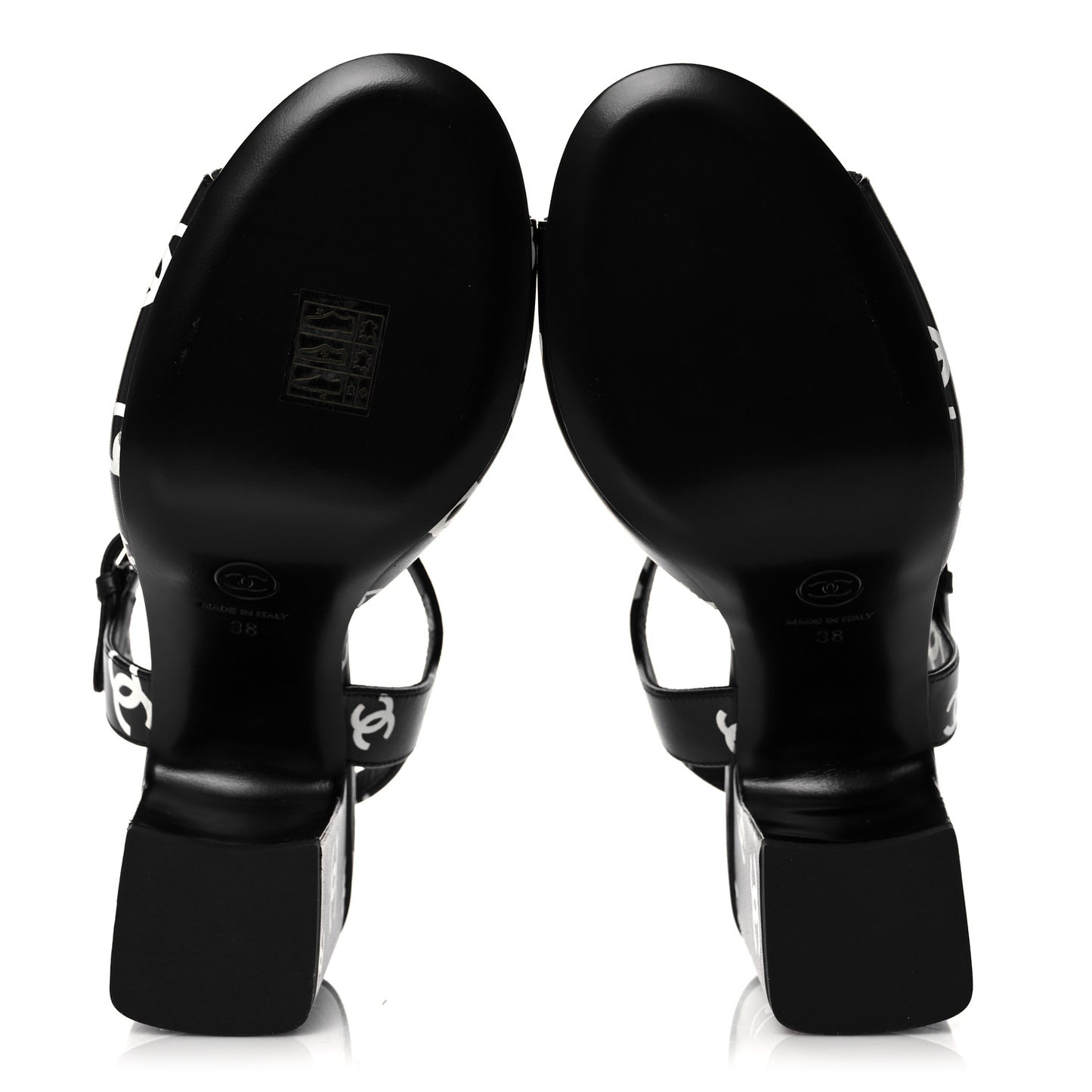 Lambskin Printed CC Sandals 38 Black White