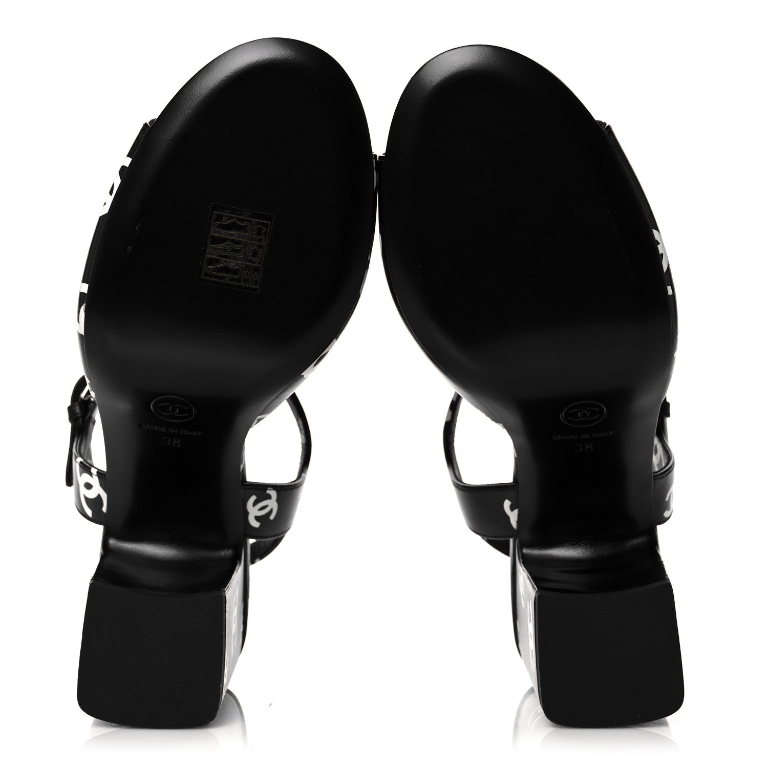 Chanel Lambskin Printed CC Sandals 38 Black White 5 of 9