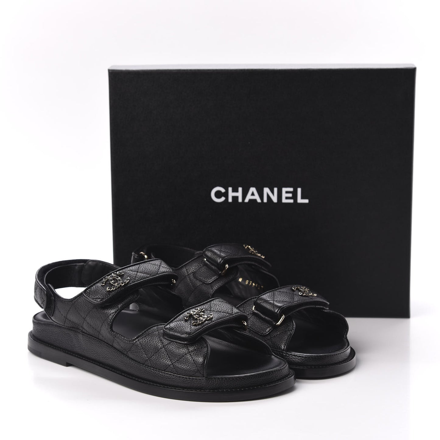 Grained Calfskin Velcro Dad Sandals 40 Black