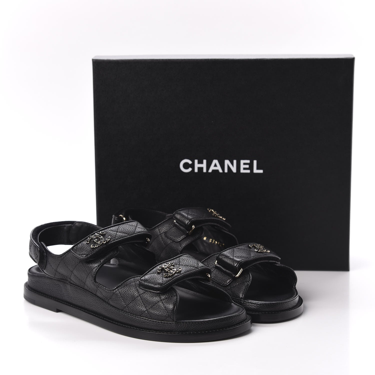 Chanel Grained Calfskin Velcro Dad Sandals 40 Black 9 of 10