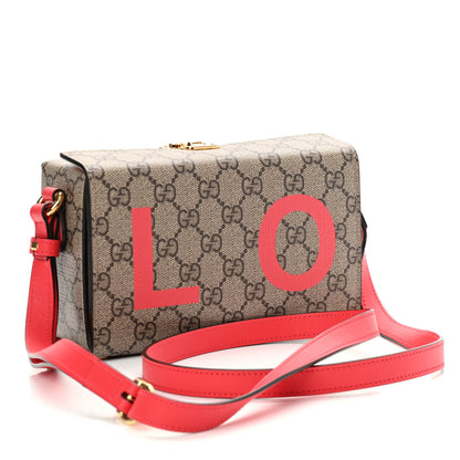 Gucci GG Supreme Monogram Moon Calfskin Love Valentines Day Padlock Case Beige Ebony New Geranium 3 of 10