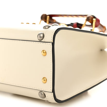 Gucci Calfskin Studded Loved Small Diana Tote Bag Mystic White Hibiscus Red 9 of 11