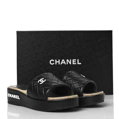 Chanel Lambskin Quilted CC Espadrille Slip On Sandals 35 Black 10 of 10