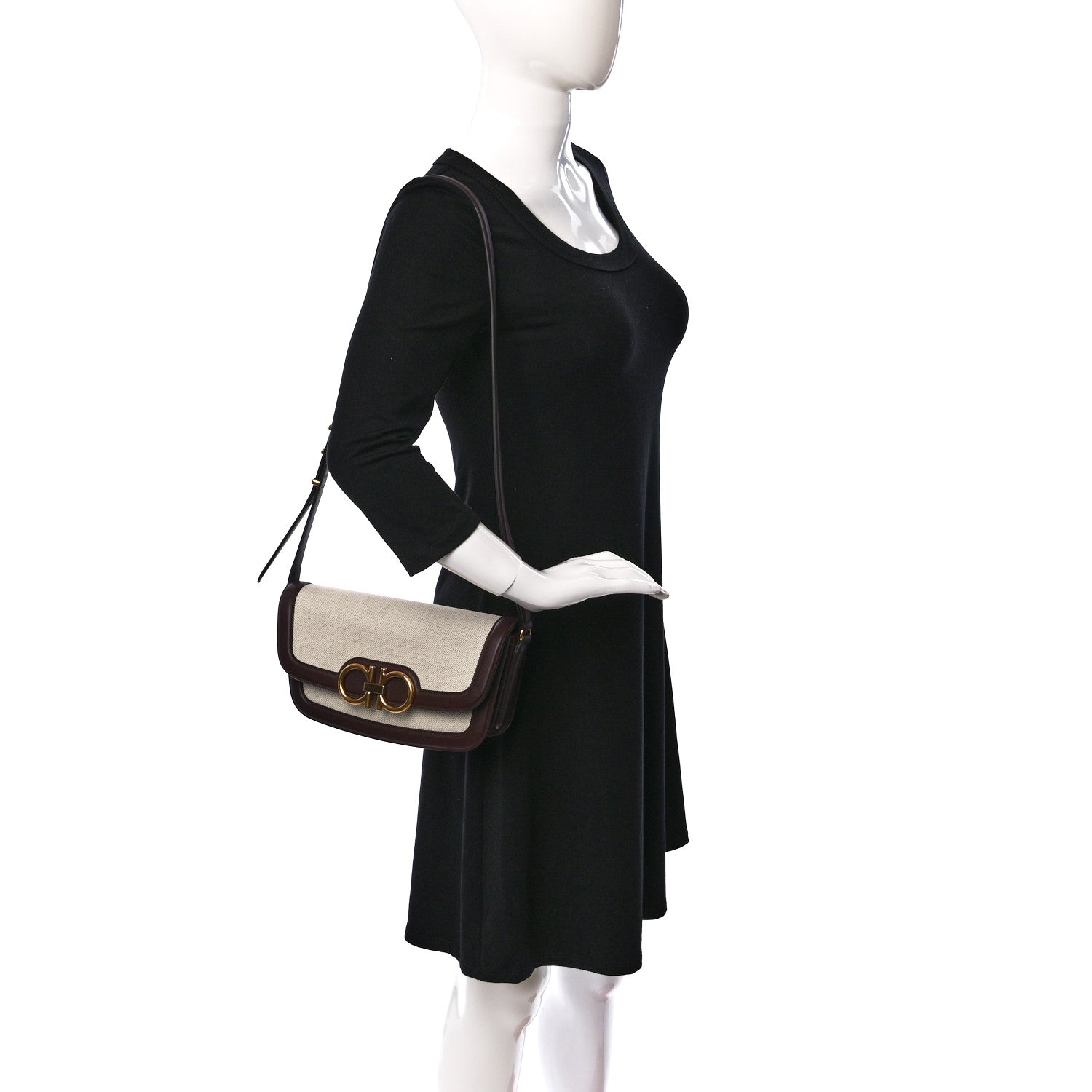 Salvatore Ferragamo Calfskin Canvas Small Trapezio Crossbody Burgundy 2 of 8