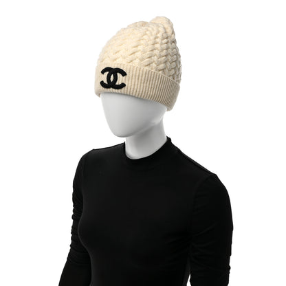 Chanel Cashmere CC Beanie Hat Ivory Black 2 of 5