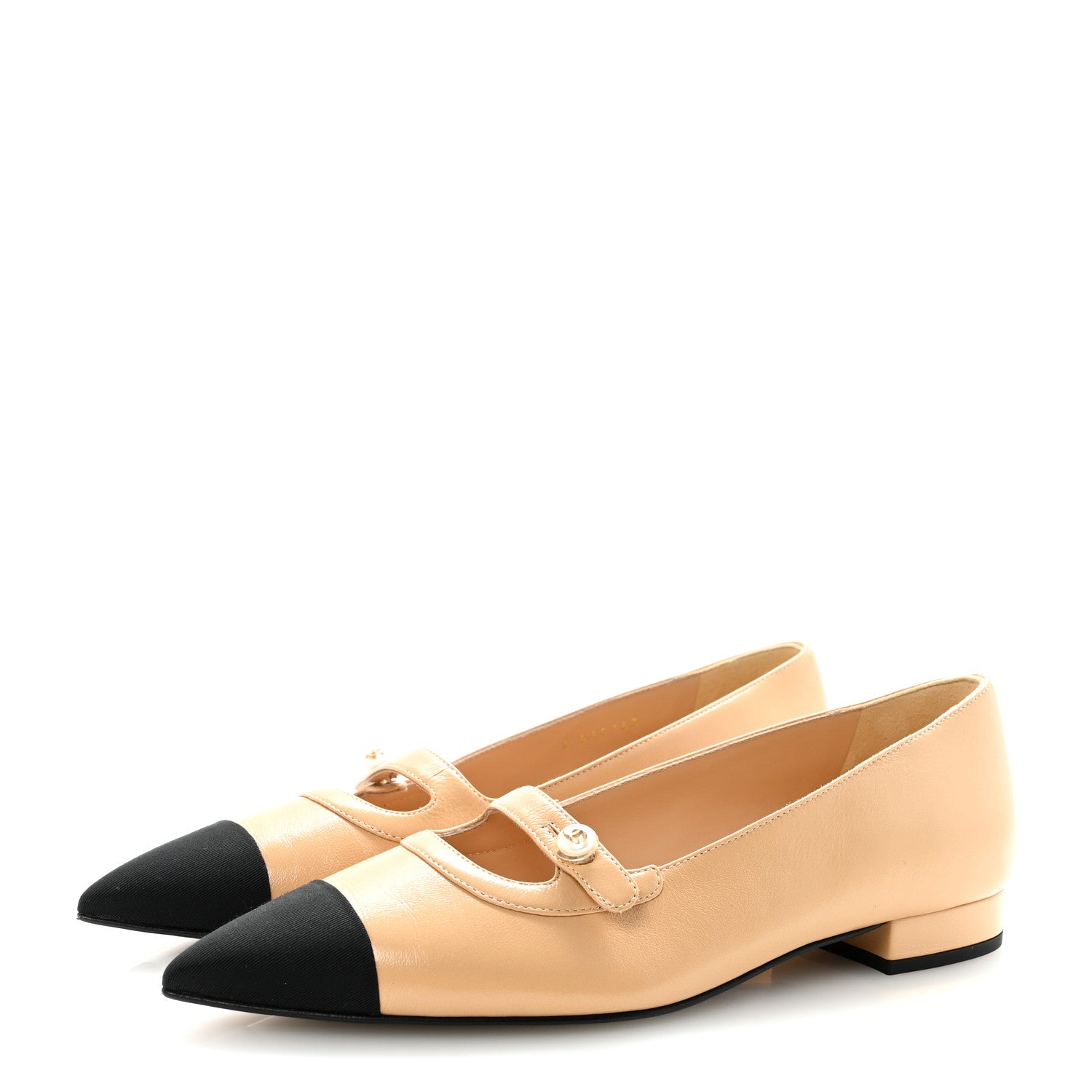 Chanel Lambskin Grosgrain Pointed Toe CC Ballet Flats 38 Beige Black 4 of 9