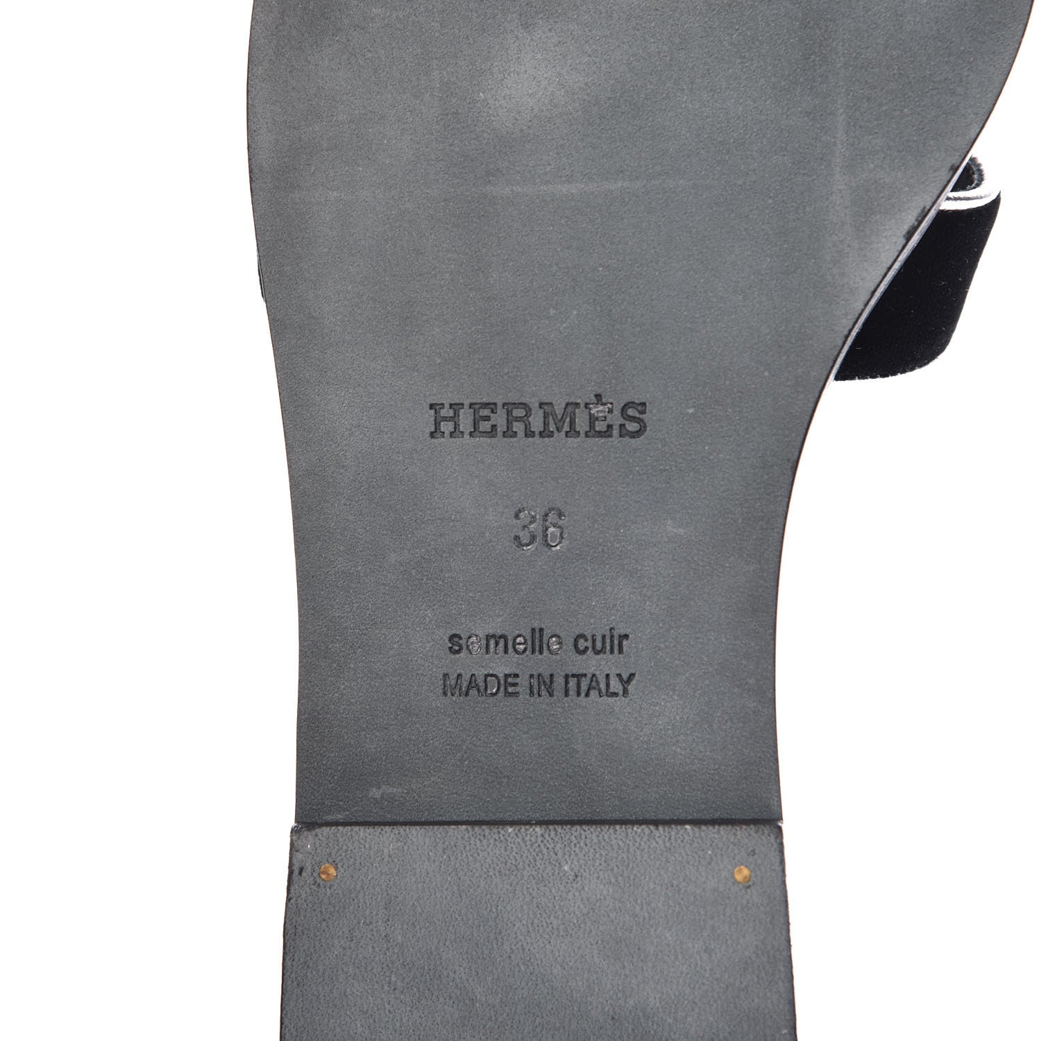 Hermes Velvet Nappa Oran Sandals 36 Black Argent Vieilli 6 of 8