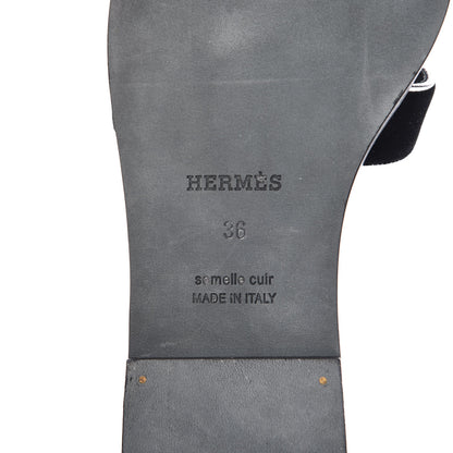 Hermes Velvet Nappa Oran Sandals 36 Black Argent Vieilli 6 of 8