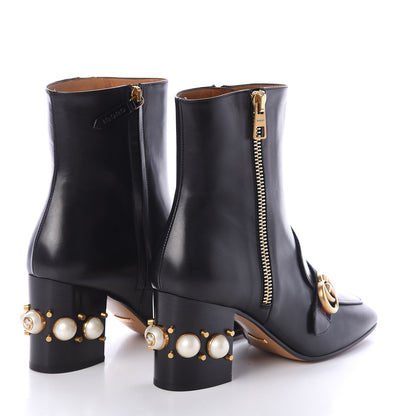 Gucci Betis Glamour Calfskin Web Pearl Embellished Peyton 75mm Ankle Boots 40.5 Black 4 of 6
