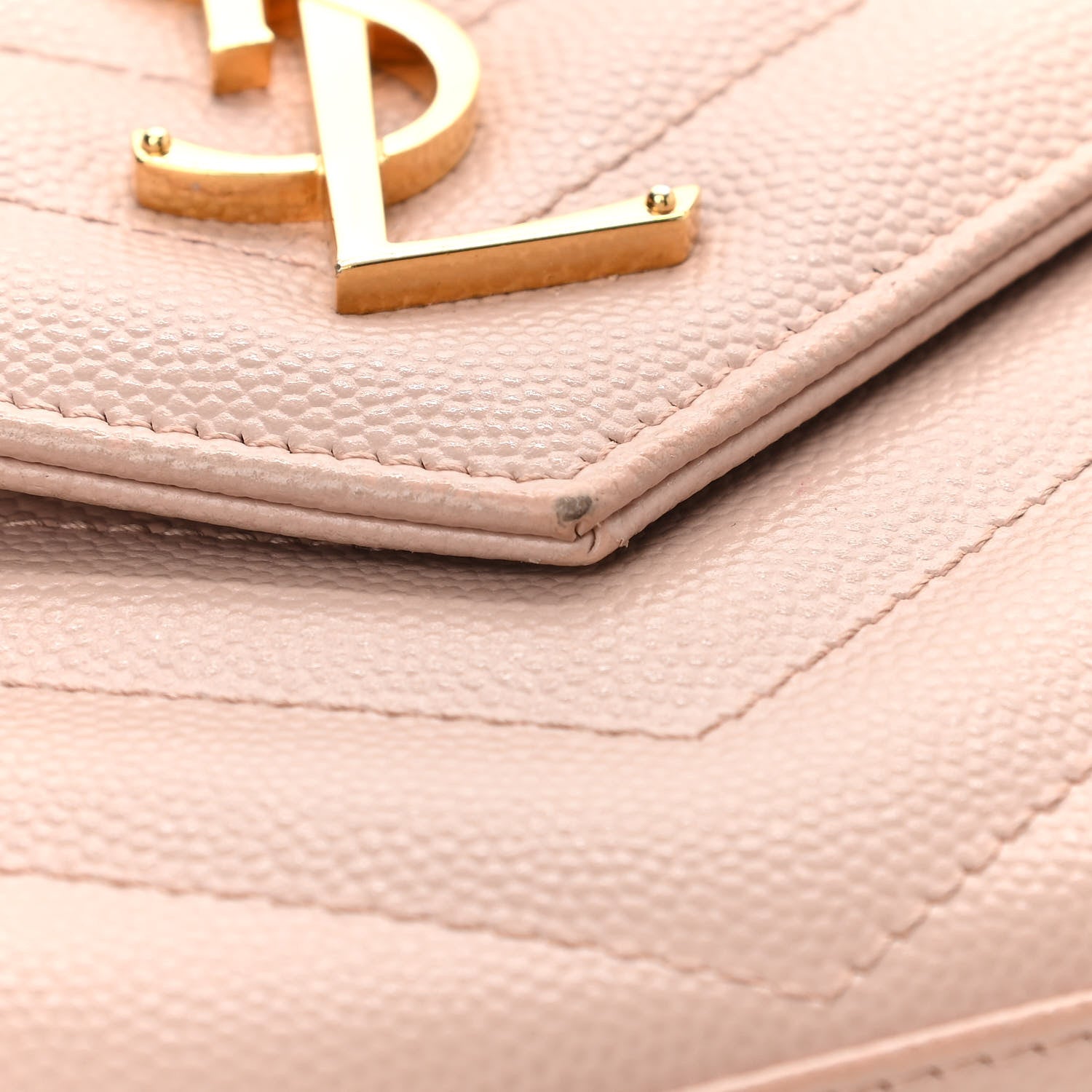 Saint Laurent Grain De Poudre Matelasse Chevron Monogram Chain Wallet Pale Blush 11 of 12