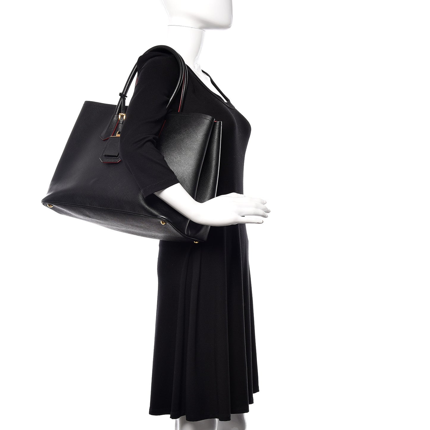 Saffiano Cuir Large Double Bag Black Fuoco