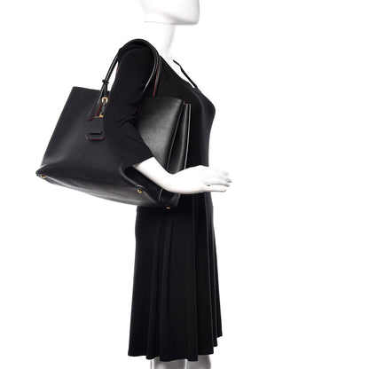 Prada Saffiano Cuir Large Double Bag Black Fuoco 2 of 15