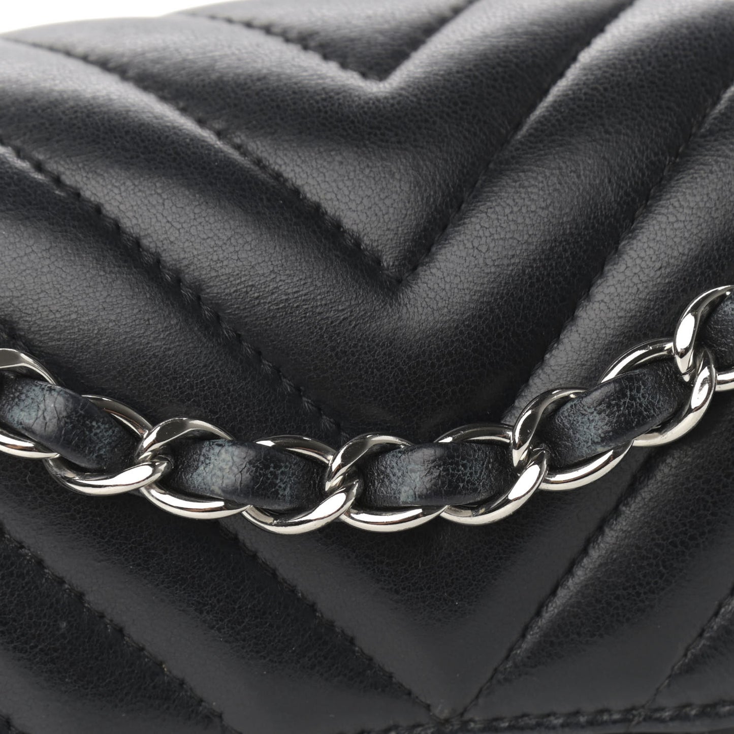 Lambskin Chevron Quilted Mini Rectangular Flap Black