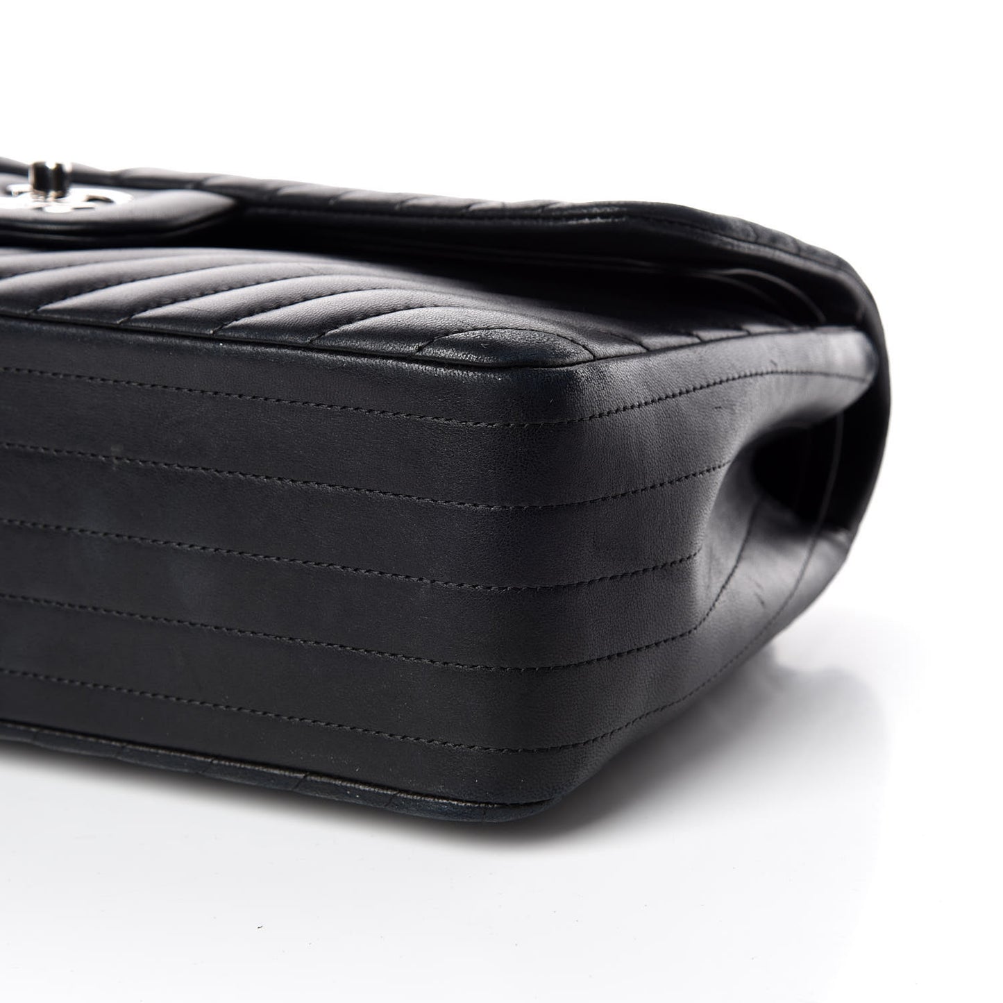 Lambskin Chevron Quilted Jumbo Double Flap Black