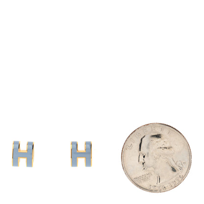 Hermes Gold Lacquered Mini Pop H Earrings Bleu Jean 2 of 5
