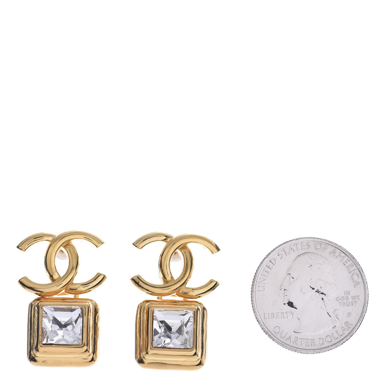 Chanel Large Crystal CC Drop Earrings Gold 2 of 4