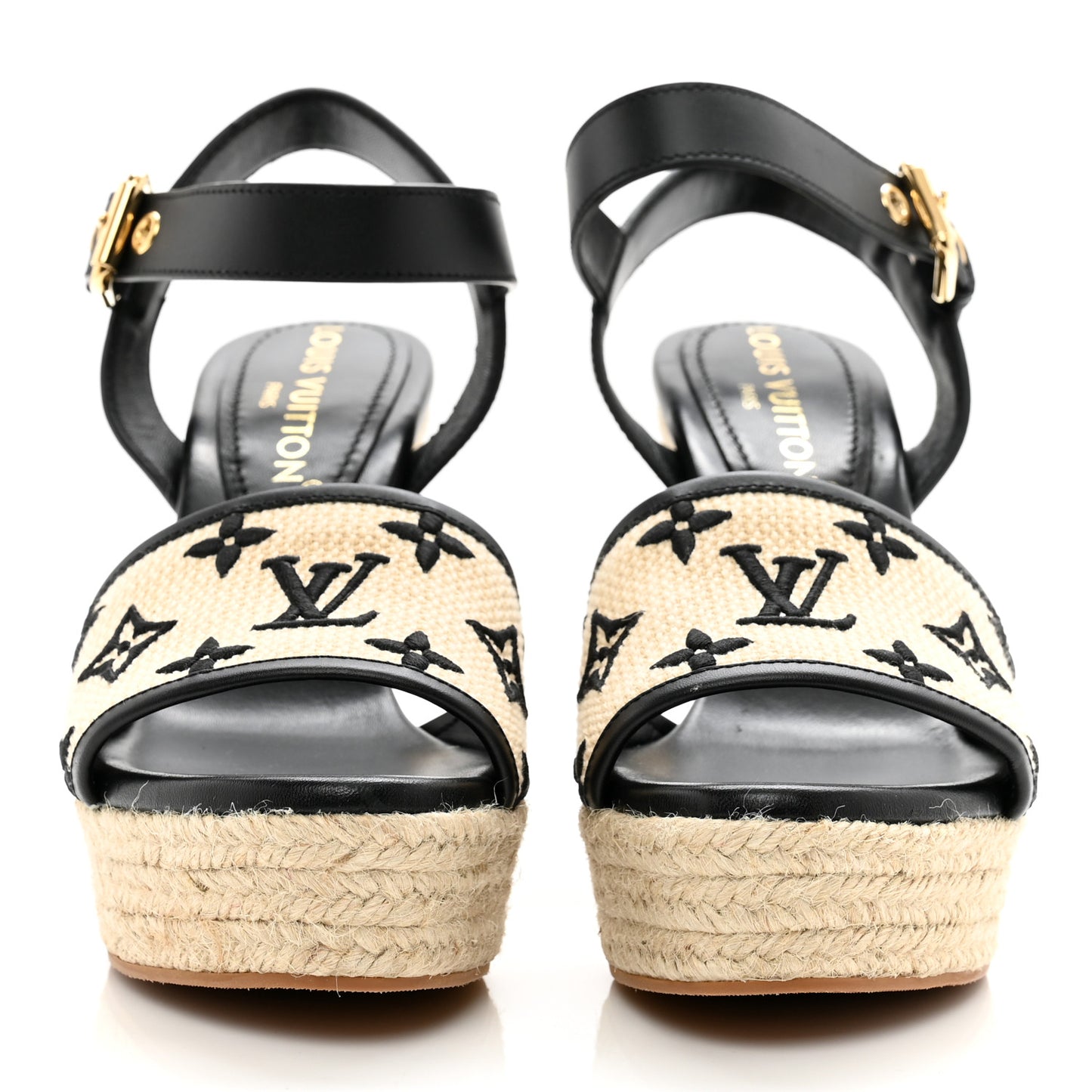 Cotton Monogram Embroidered Starboard Wedge Espadrilles 39 Black