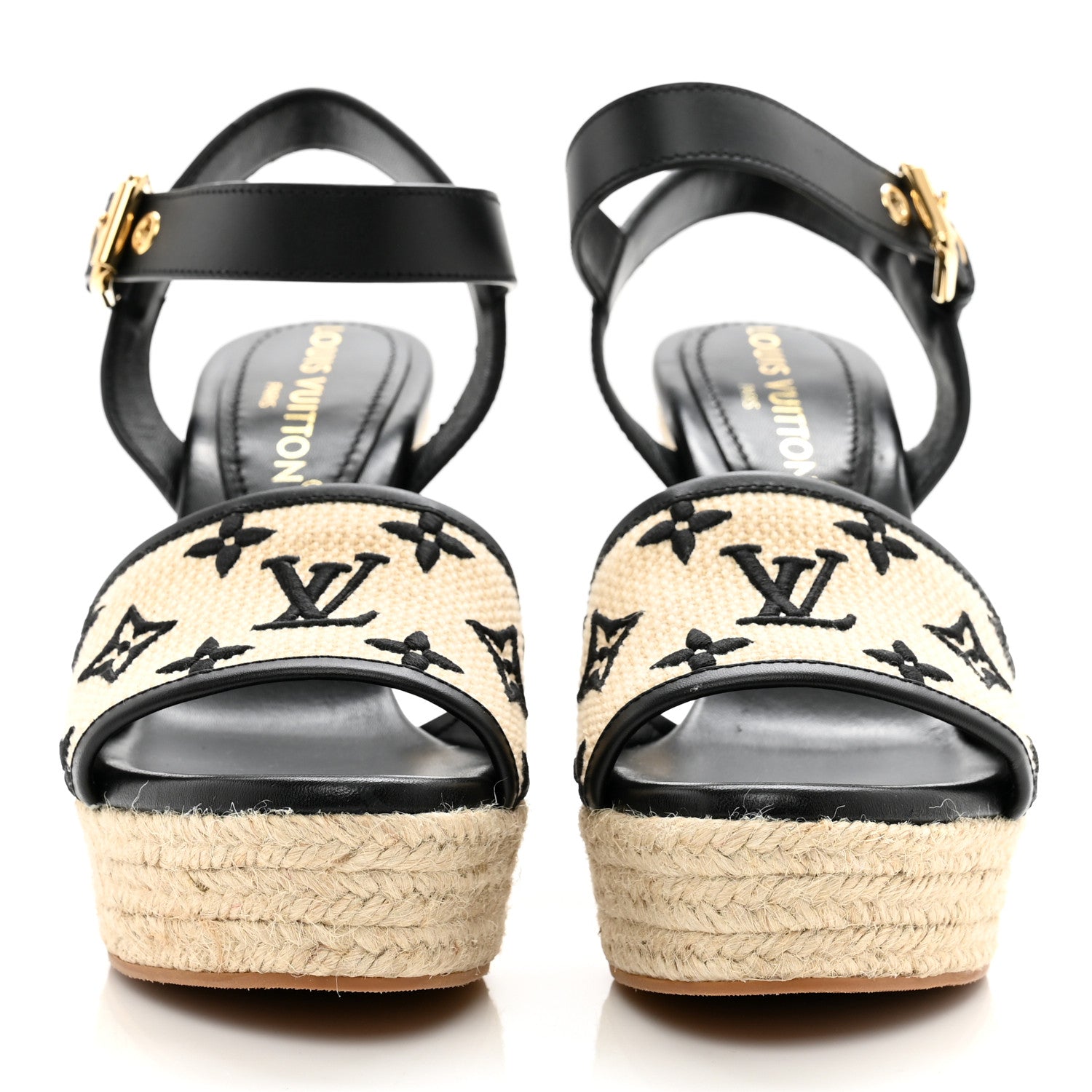 Louis Vuitton Cotton Monogram Embroidered Starboard Wedge Espadrilles 39 Black 2 of 8