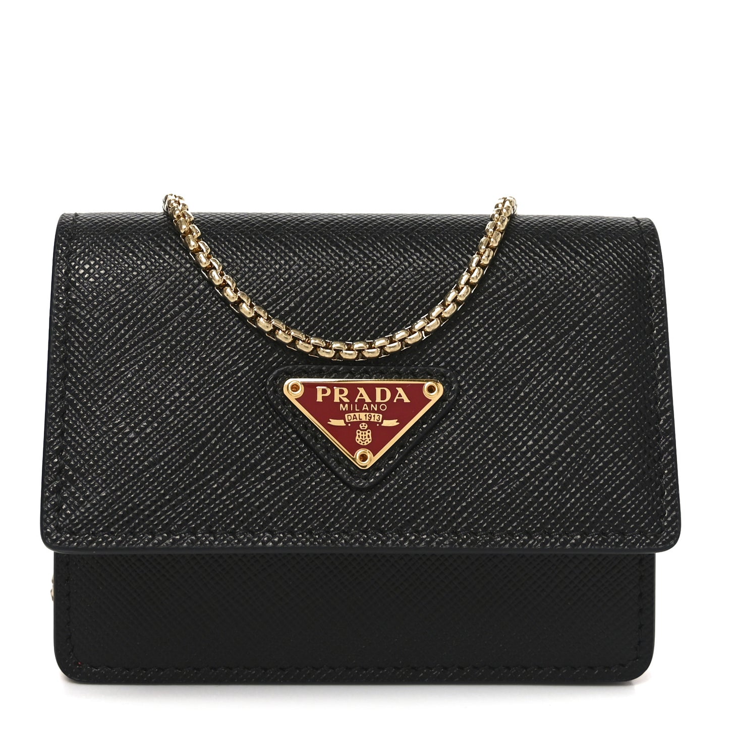 Saffiano Triangle Accordion Card Case with Chain Black