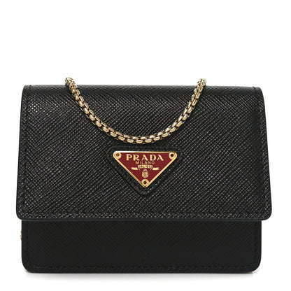 Prada Saffiano Triangle Accordion Card Case with Chain Black 1 of 9