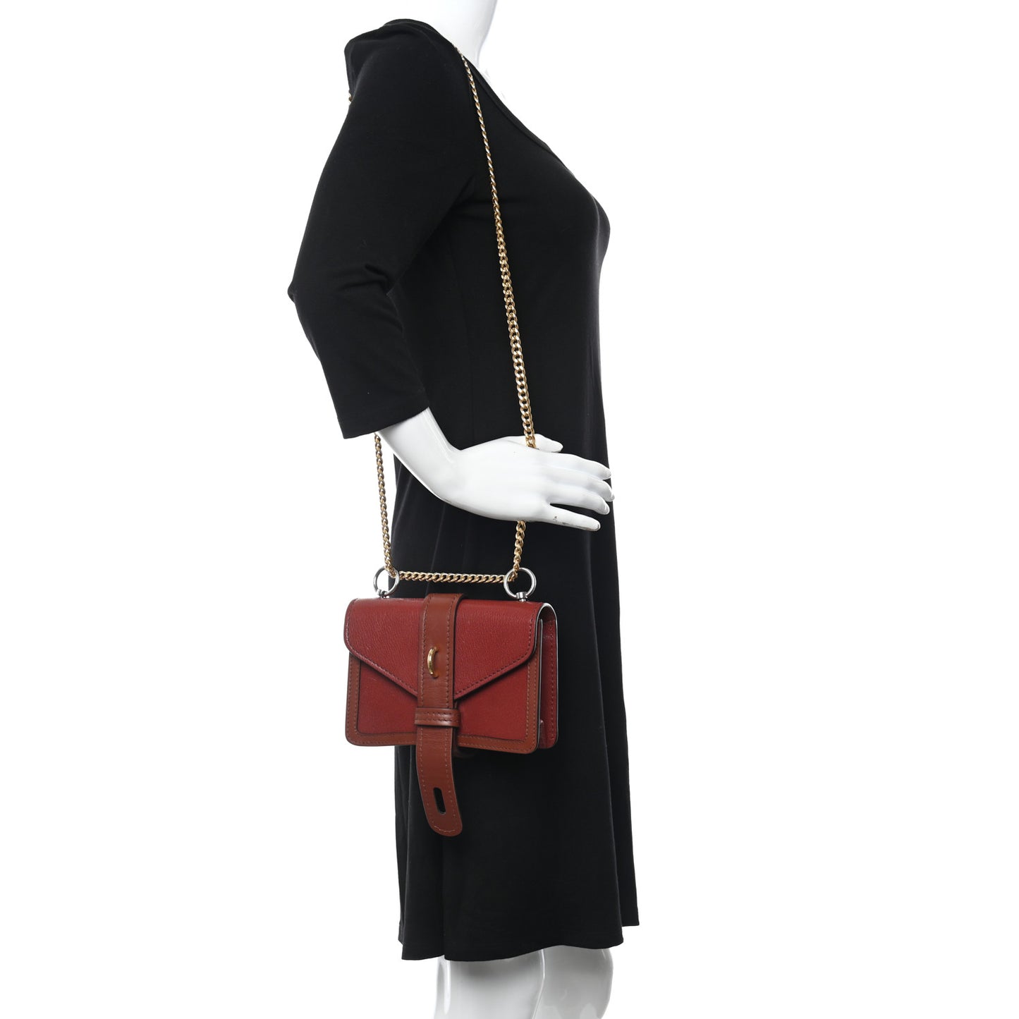 Shiny Goatskin Calfskin Mini Aby Chain Shoulder Bag Sepia Brown
