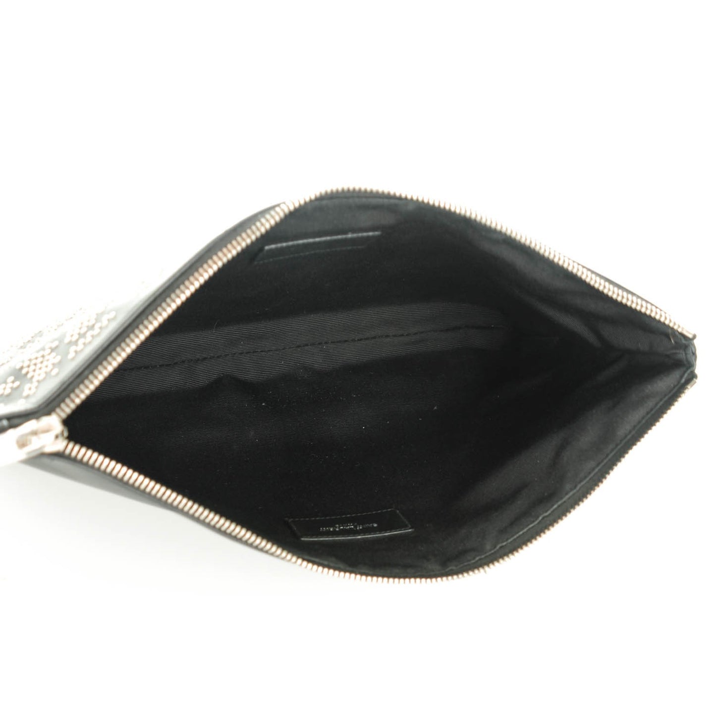 Smooth Calfskin Micro-Studded Letters Zip Clutch Black